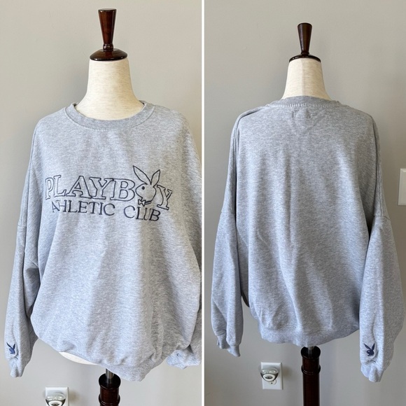 PacSun Playboy Bunny Baggy Soft Gray Fleece Crew Neck Sweatshirt - Picture 1 of 8